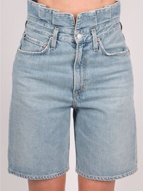 Agolde Blue long length High-Waisted denim shorts